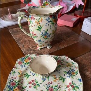 Vintage Royal Winton Queen Anne Chintz Grimwades Teapot Plate Sugar